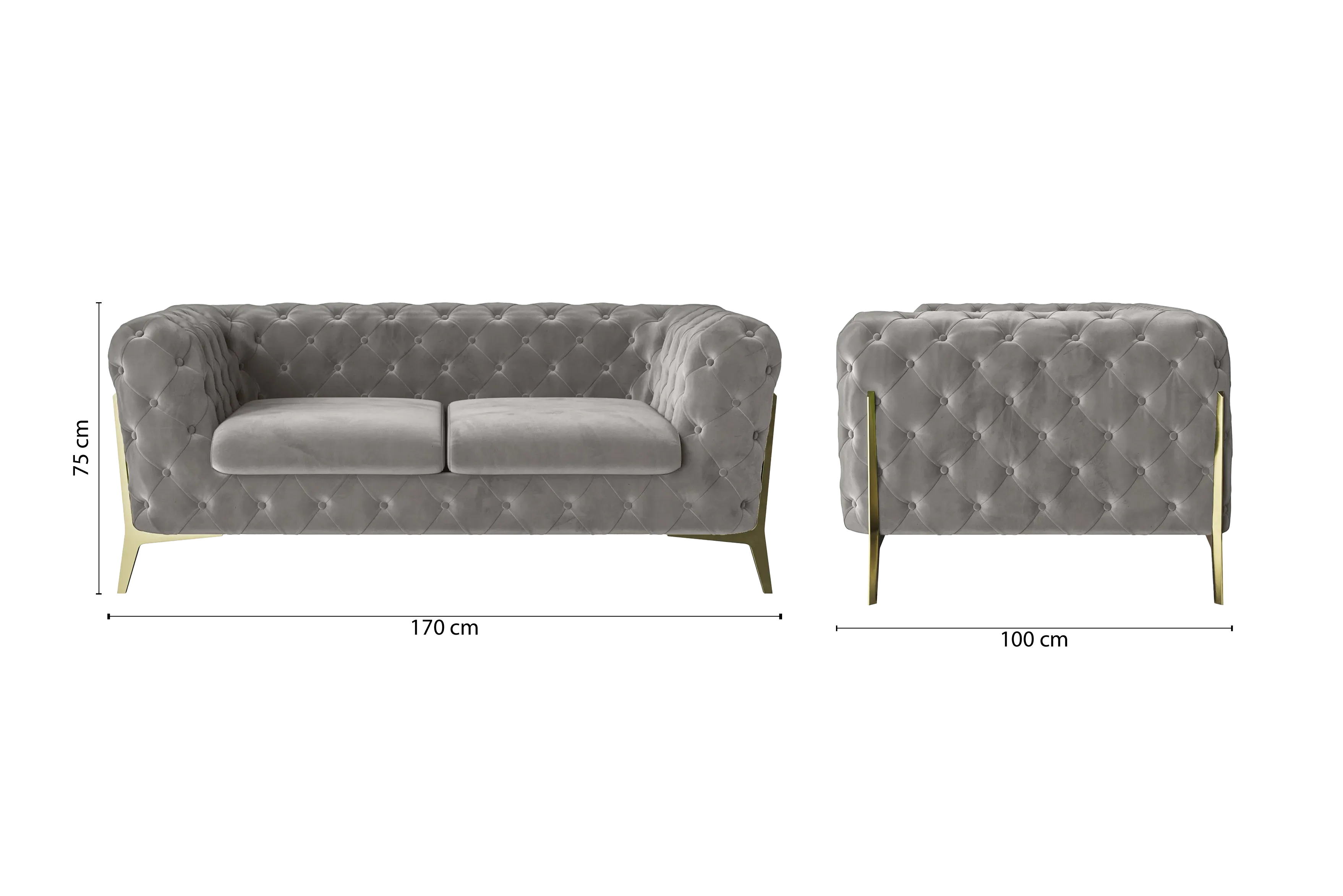 Vito 2 Seater Sofa Grey Velvet