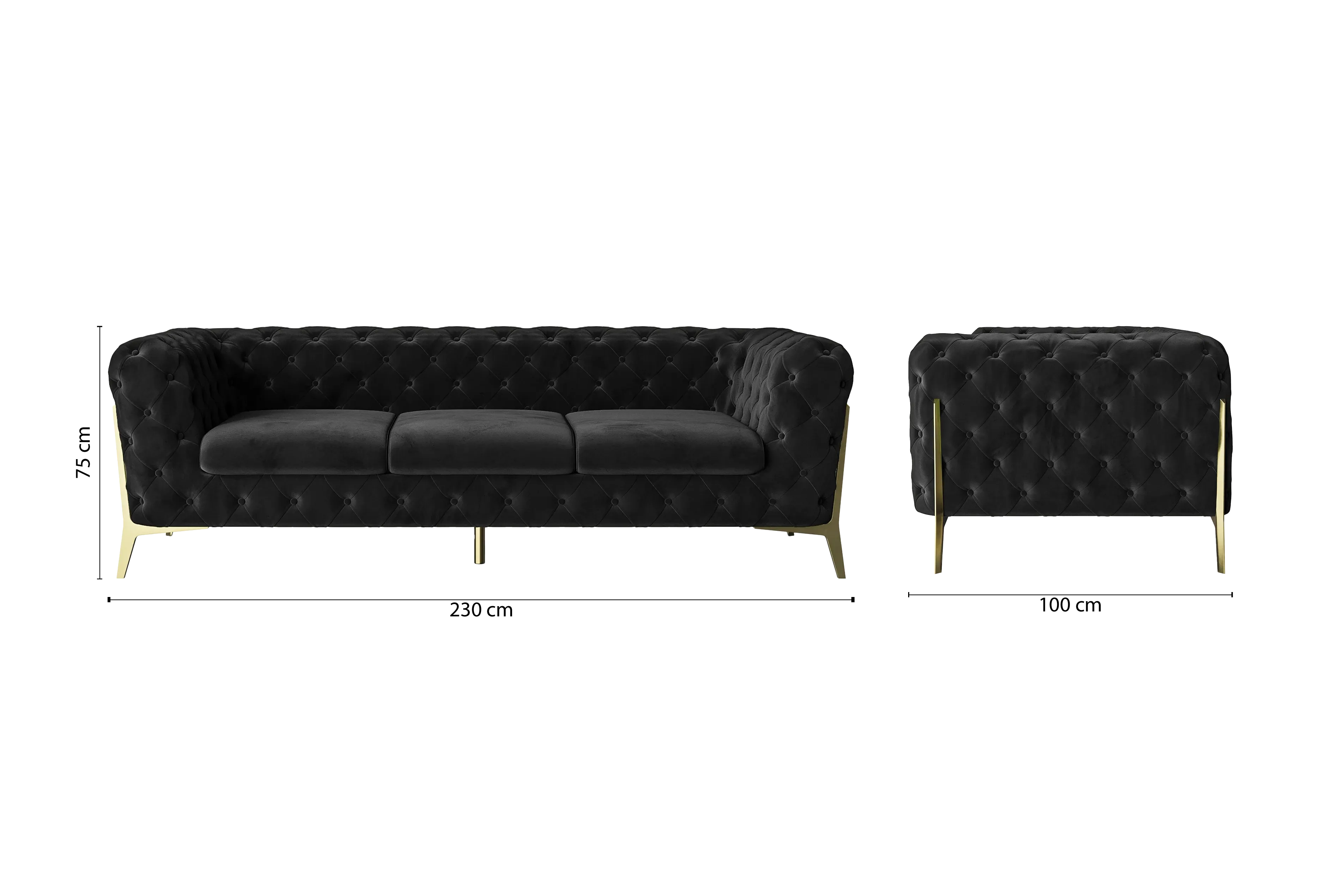 Vito 3 Seater Sofa Black Velvet