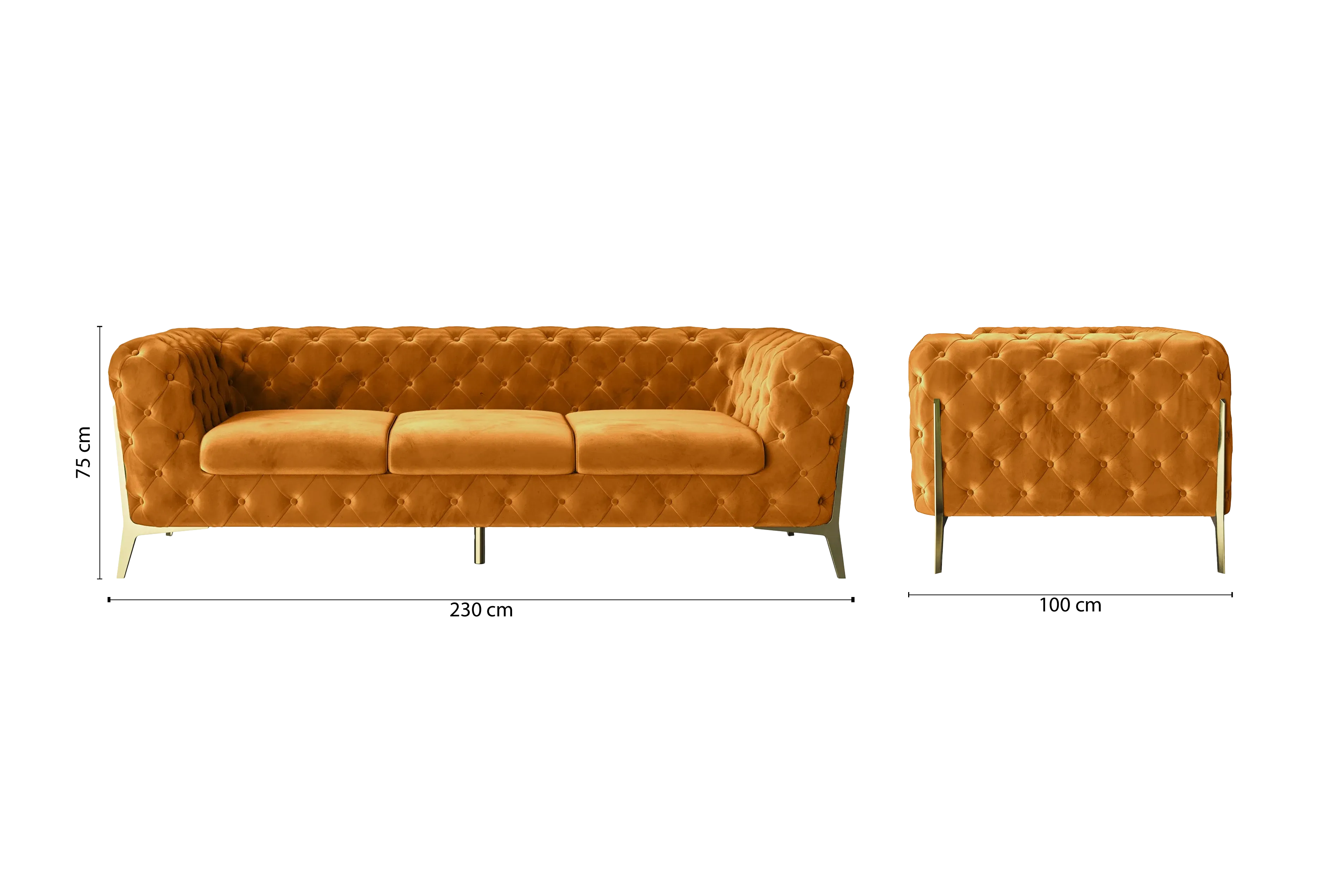 Vito 3 Seater Sofa Gold Velvet
