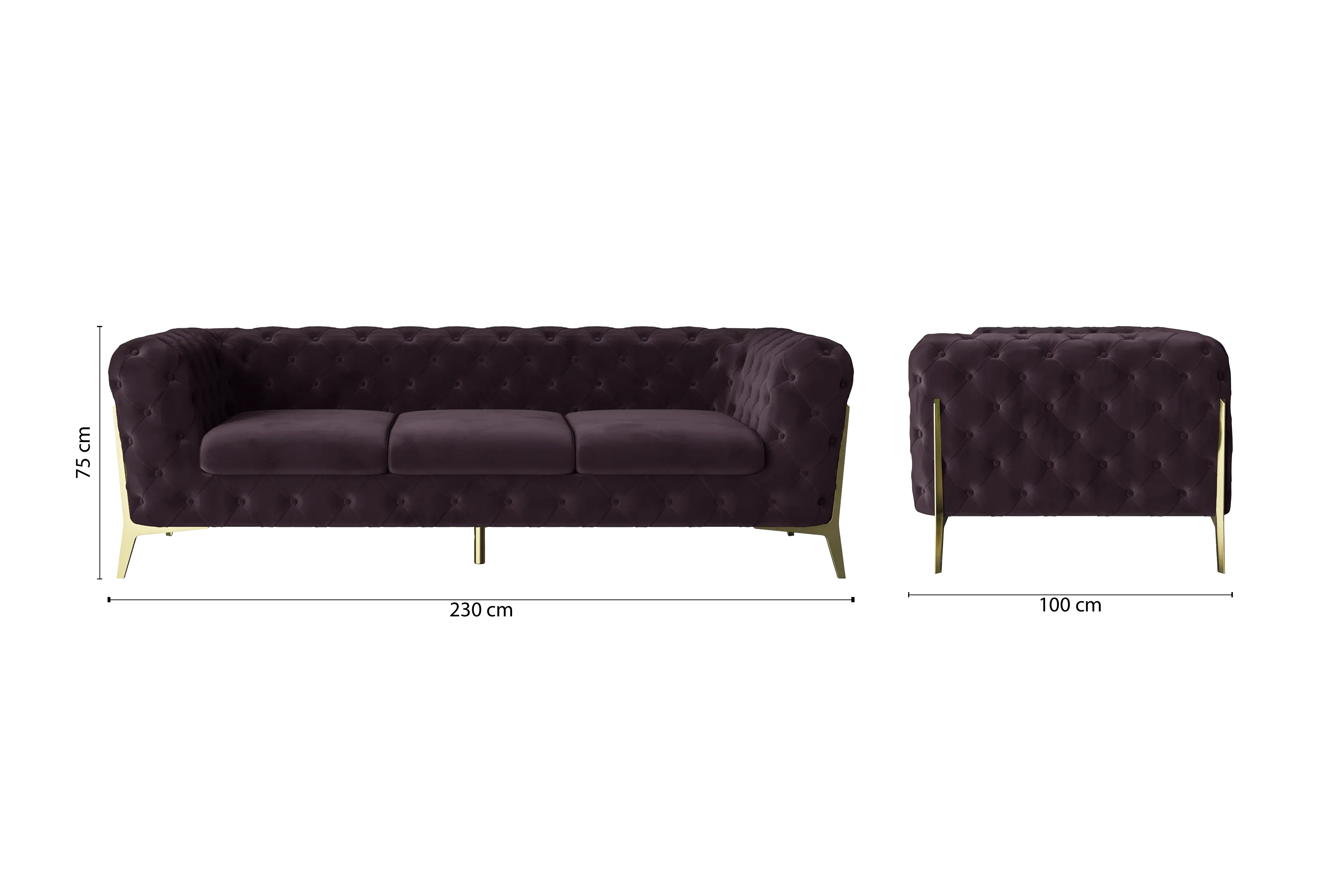 Vito 3 Seater Sofa Purple Velvet
