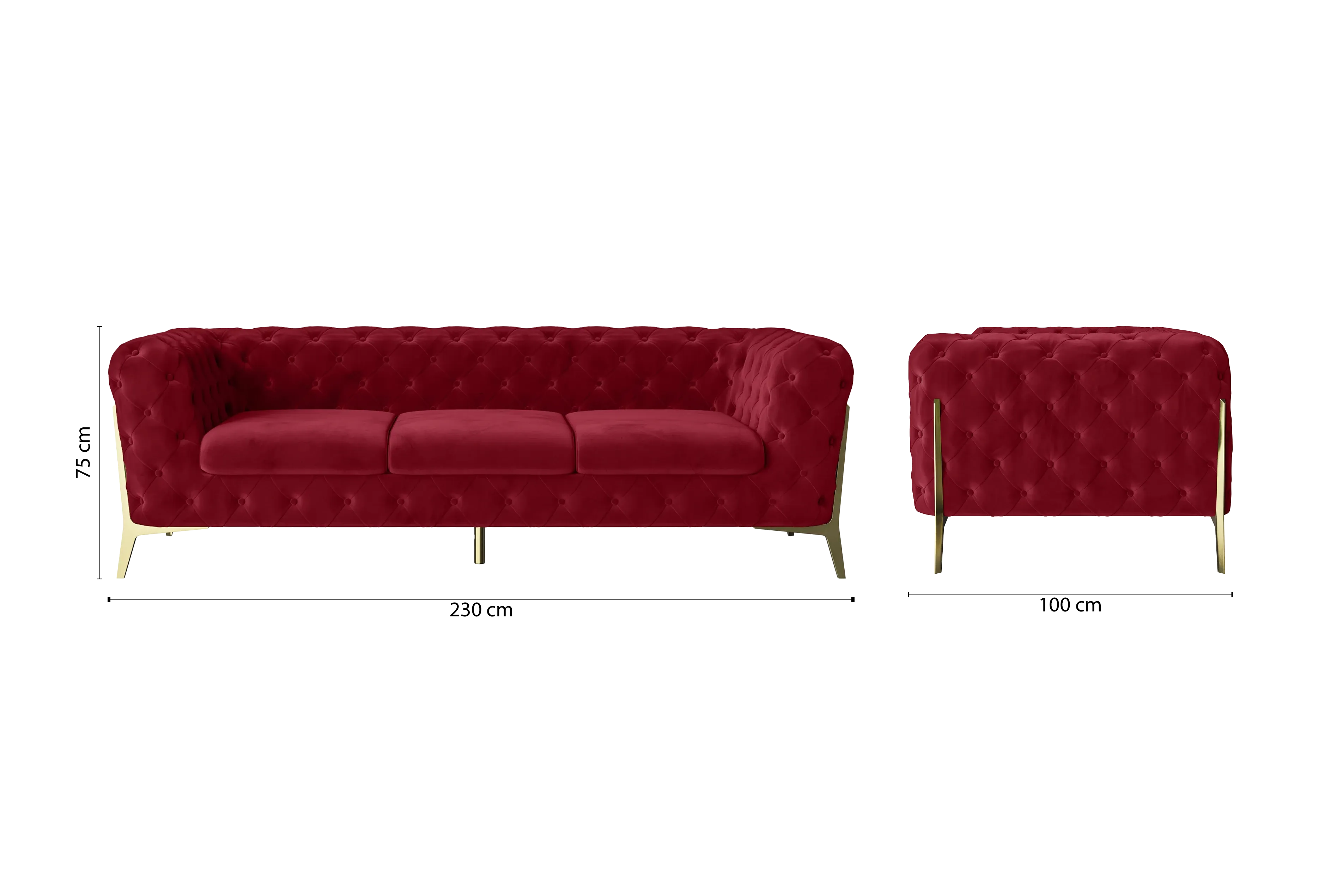 Vito 3 Seater Sofa Red Velvet