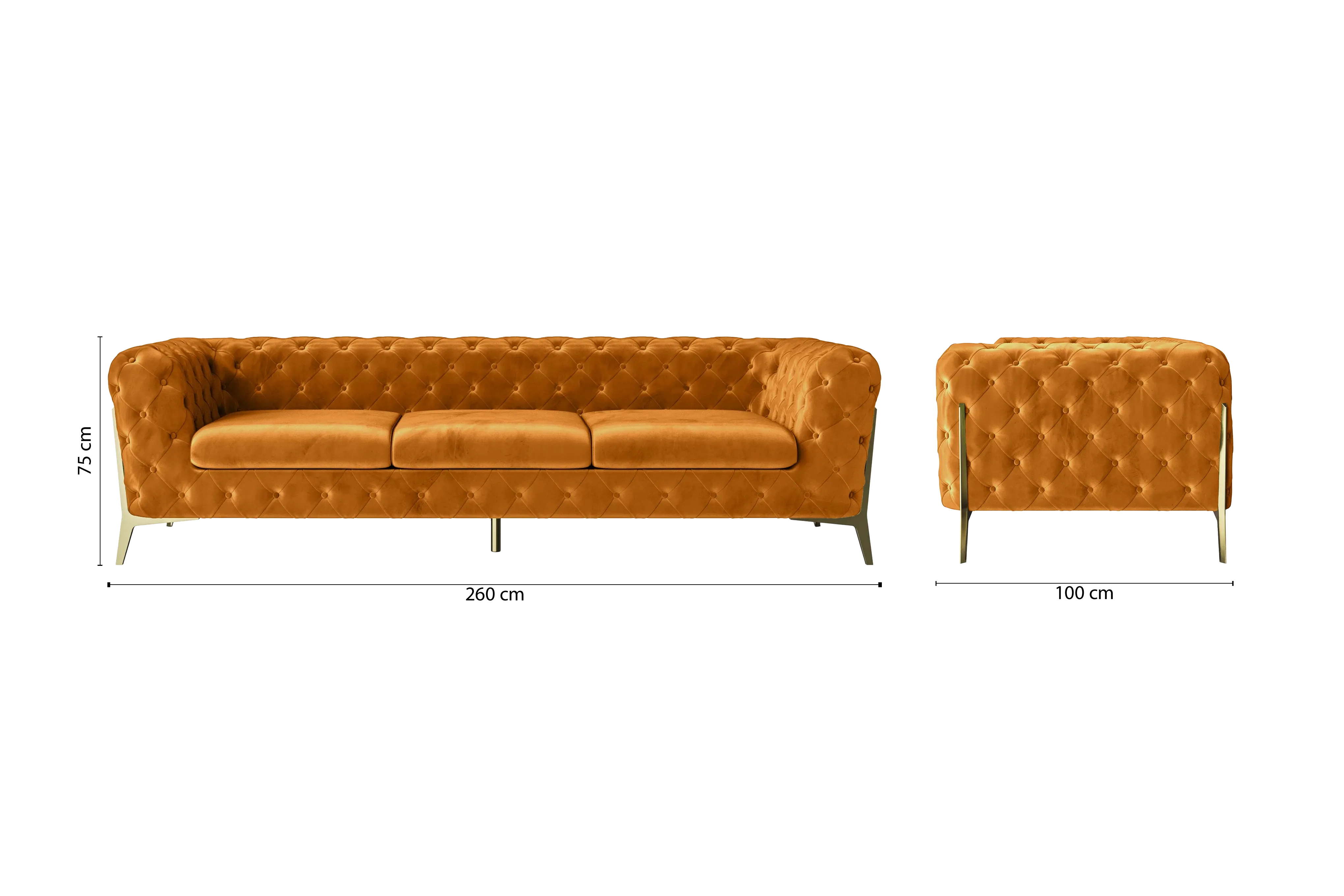Vito 4 Seater Sofa Gold Velvet