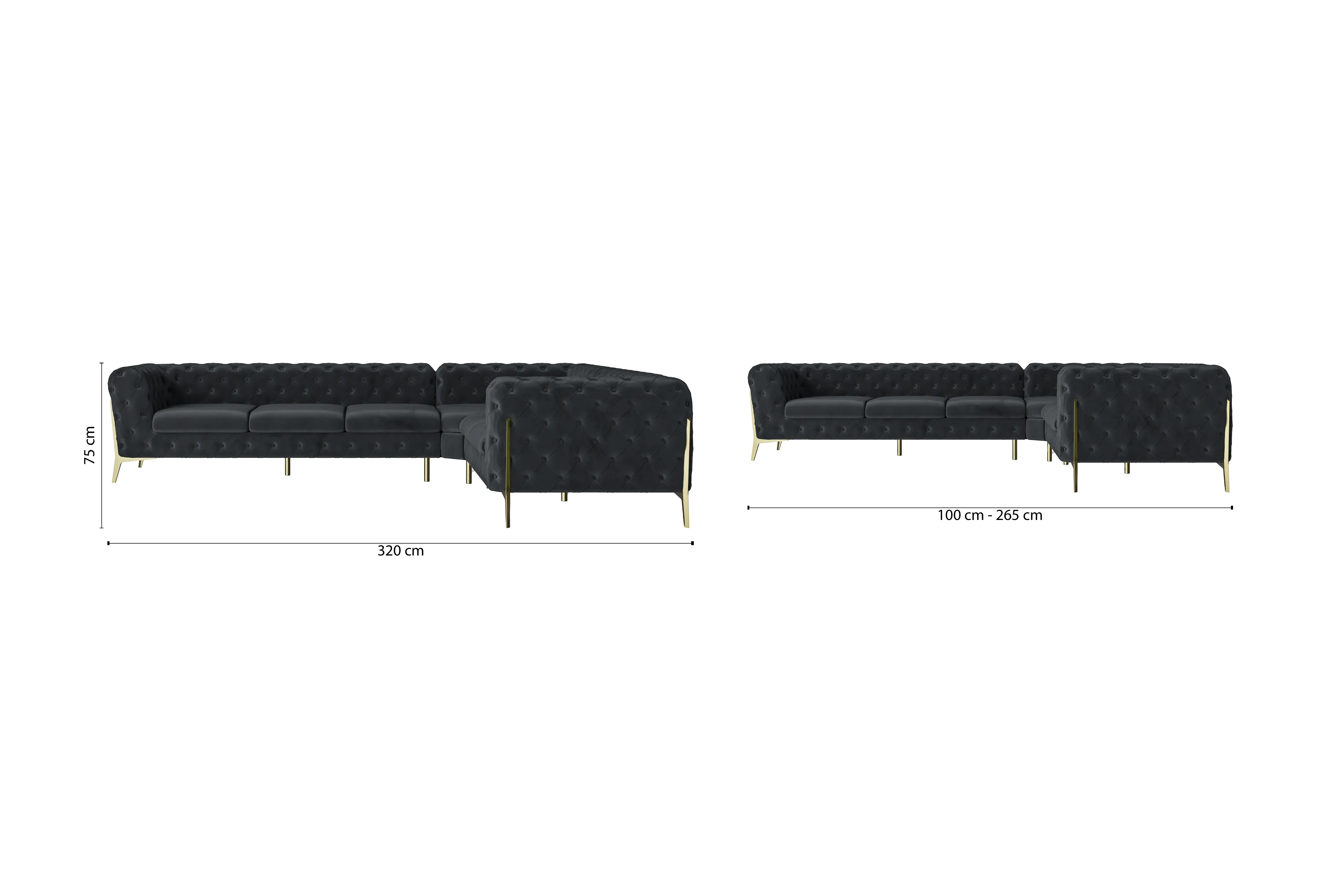 Vito 6 Seater Corner Sofa Dark Grey Velvet