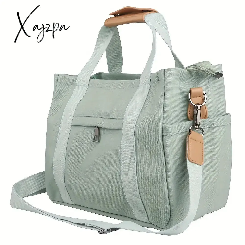Women's Casual Canvas Crossbody Tote Bag With Multiple Pockets, Adjustable Shoulder Strap, Versatile Handbag For Daily Use